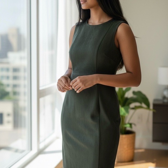 NWT  Calvin Klein Elegant Olive Green Suede Sheath Sleeveless Midi Dress Sz 8 - Picture 4 of 15